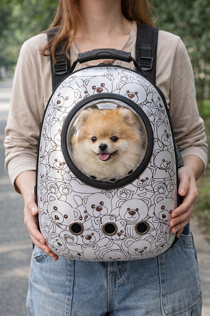 Anypet Silver Bears Print Space Capsule Pet Carrier – Breathable Travel Bag for Small Pets