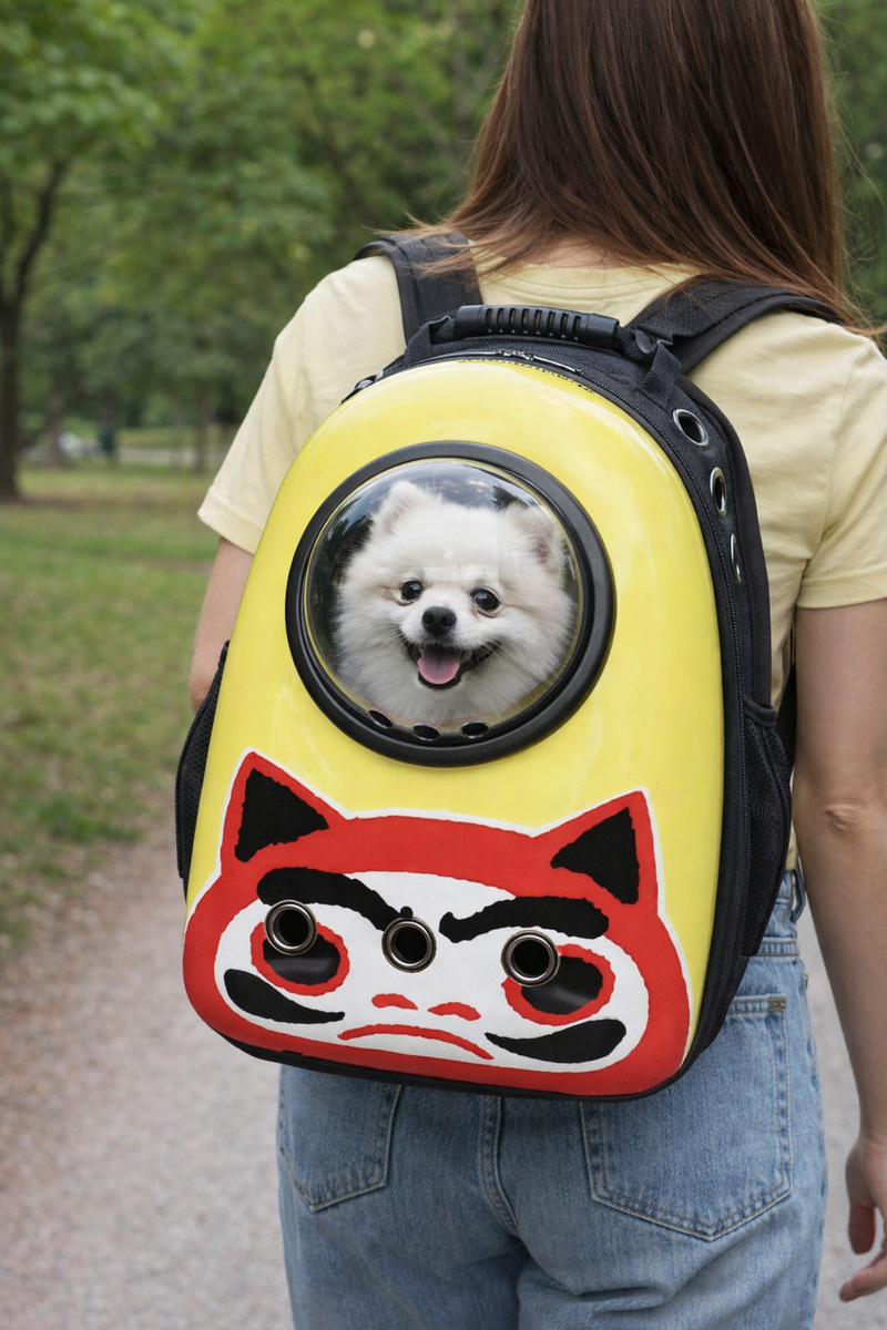 Anypet Red Cute Cat Print Space Capsule Pet Carrier – Breathable Travel Bag for Small Pets