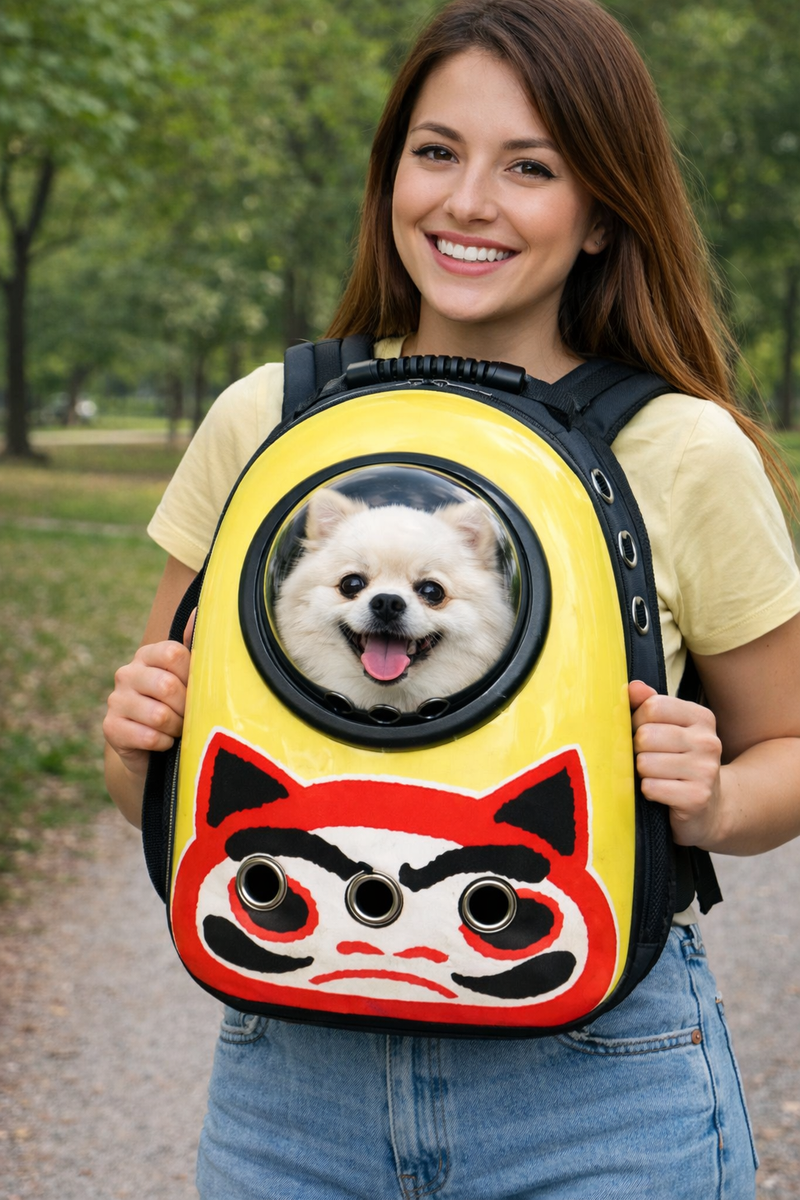 Anypet Red Cute Cat Print Space Capsule Pet Carrier – Breathable Travel Bag for Small Pets