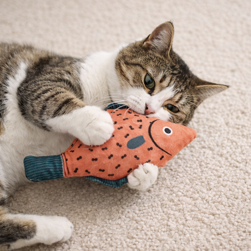 Anypet Orange Squeaky Fish Plush Toy – Soft Cat Accessory for Playful Pets