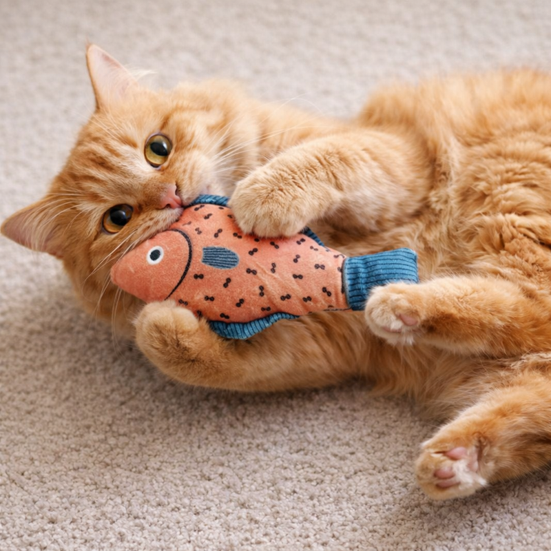 Anypet Orange Squeaky Fish Plush Toy – Soft Cat Accessory for Playful Pets