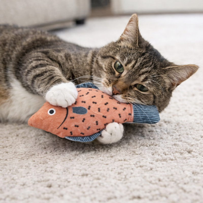 Anypet Orange Squeaky Fish Plush Toy – Soft Cat Accessory for Playful Pets