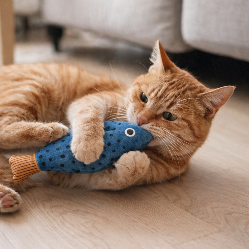 Anypet Blue Squeaky Fish Plush Toy – Soft Cat Accessory for Playful Pets