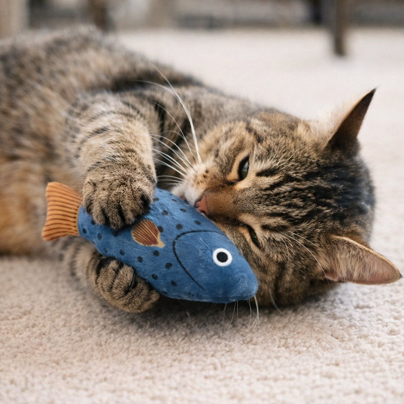 Anypet Blue Squeaky Fish Plush Toy – Soft Cat Accessory for Playful Pets