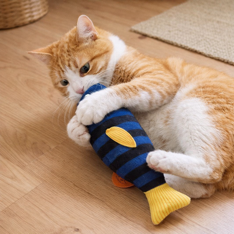 Anypet Black Blue Squeaky Fish Plush Toy – Soft Cat Accessory for Playful Pets