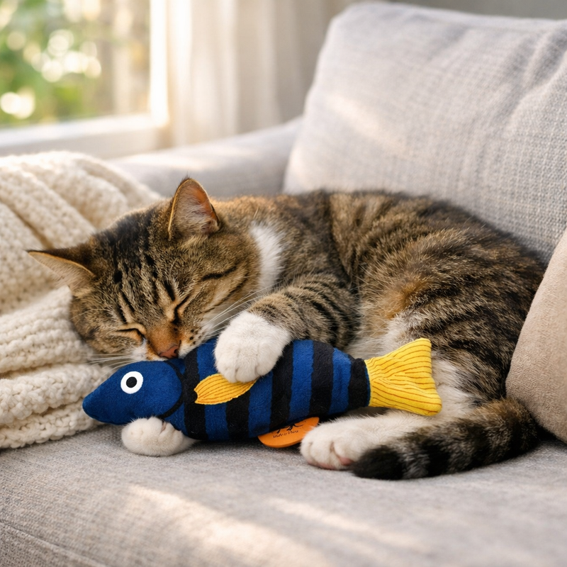 Anypet Black Blue Squeaky Fish Plush Toy – Soft Cat Accessory for Playful Pets