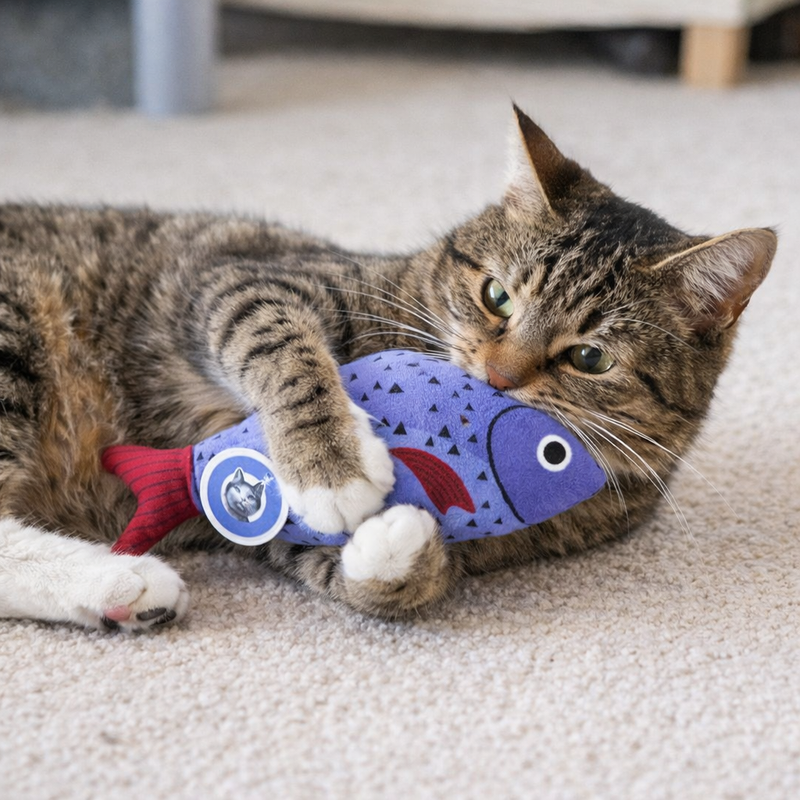 Anypet Purple Squeaky Fish Plush Toy – Soft Cat Accessory for Playful Pets
