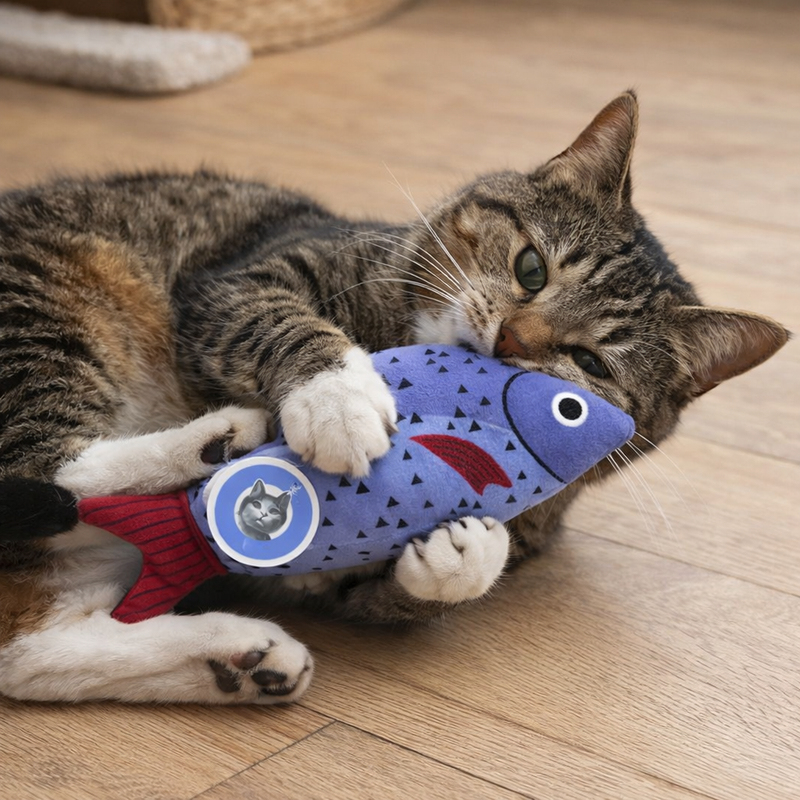 Anypet Purple Squeaky Fish Plush Toy – Soft Cat Accessory for Playful Pets