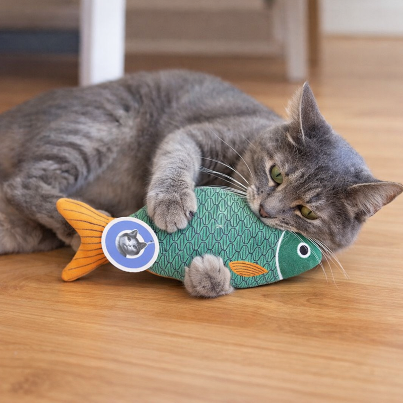 Anypet Green Squeaky Fish Plush Toy – Soft Cat Accessory for Playful Pets