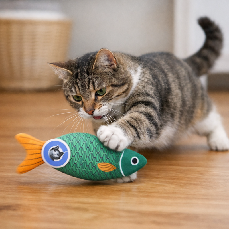 Anypet Green Squeaky Fish Plush Toy – Soft Cat Accessory for Playful Pets