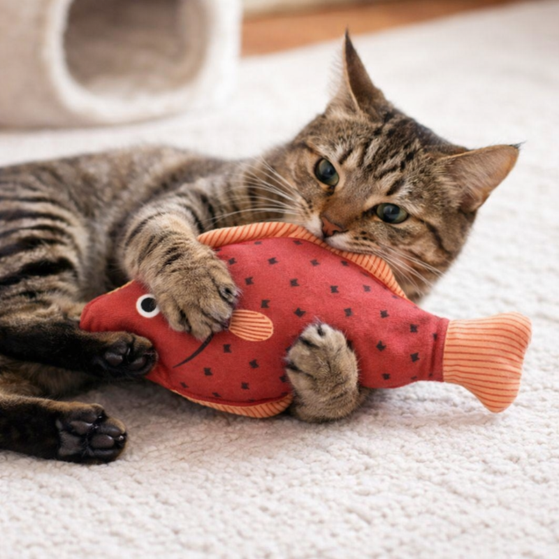 Anypet Red Squeaky Fish Plush Toy – Soft Cat Accessory for Playful Pets