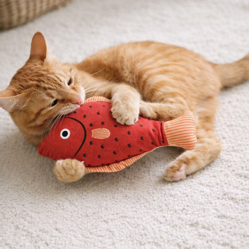 Anypet Red Squeaky Fish Plush Toy – Soft Cat Accessory for Playful Pets