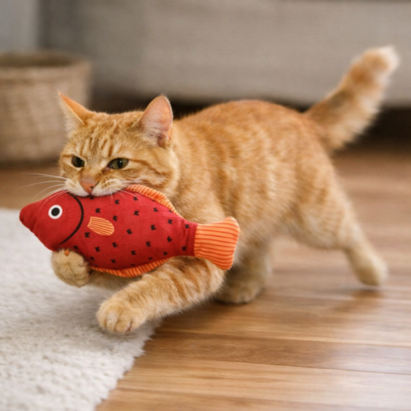 Anypet Red Squeaky Fish Plush Toy – Soft Cat Accessory for Playful Pets