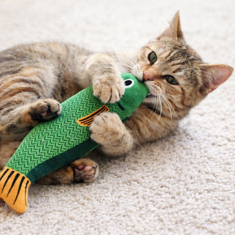 Anypet Pet Toys Green Yellow Squeaky Sea Fish Shape Sphynx Plush Cat Accessories
