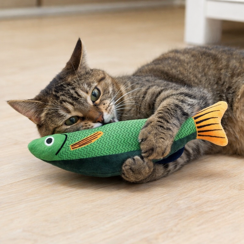 Anypet Pet Toys Green Yellow Squeaky Sea Fish Shape Sphynx Plush Cat Accessories