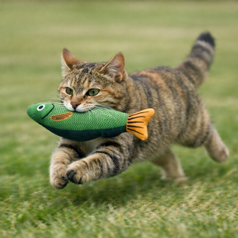 Anypet Pet Toys Green Yellow Squeaky Sea Fish Shape Sphynx Plush Cat Accessories