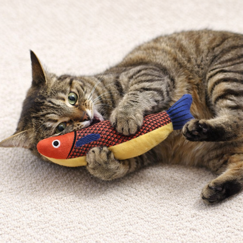 Anypet Orange Yellow Squeaky Fish Plush Toy – Soft Cat Accessory for Playful Pets