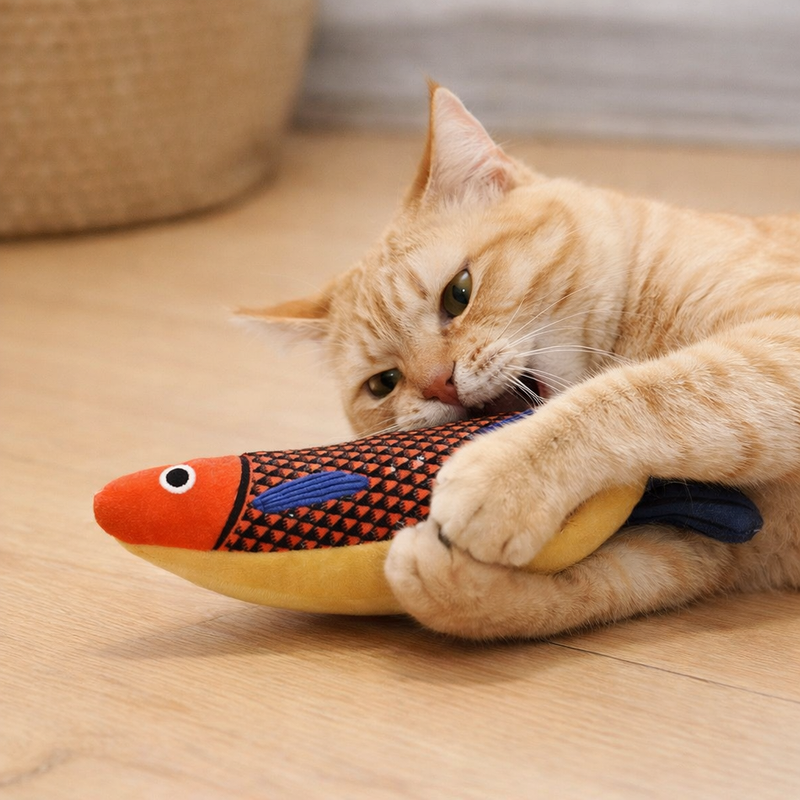 Anypet Orange Yellow Squeaky Fish Plush Toy – Soft Cat Accessory for Playful Pets