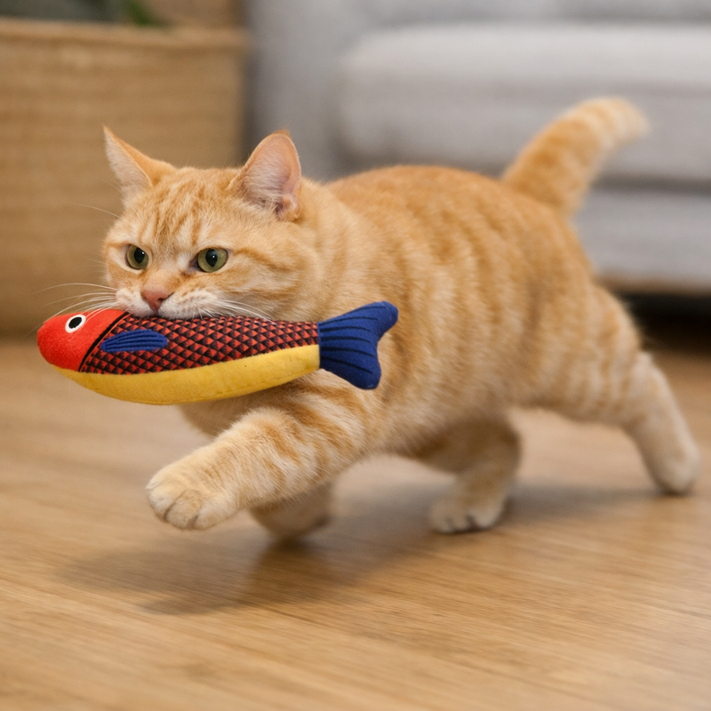 Anypet Orange Yellow Squeaky Fish Plush Toy – Soft Cat Accessory for Playful Pets