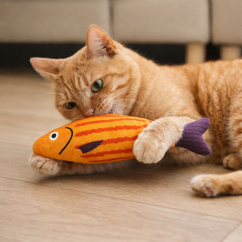Anypet Orange Purple Squeaky Fish Plush Toy – Soft Cat Accessory for Playful Pets