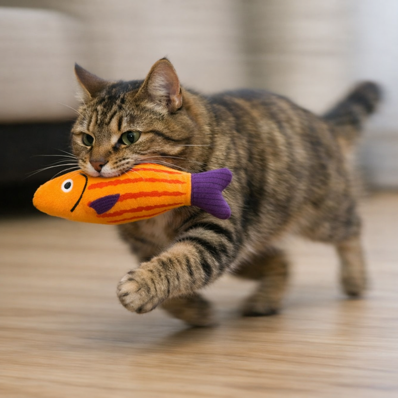 Anypet Orange Purple Squeaky Fish Plush Toy – Soft Cat Accessory for Playful Pets