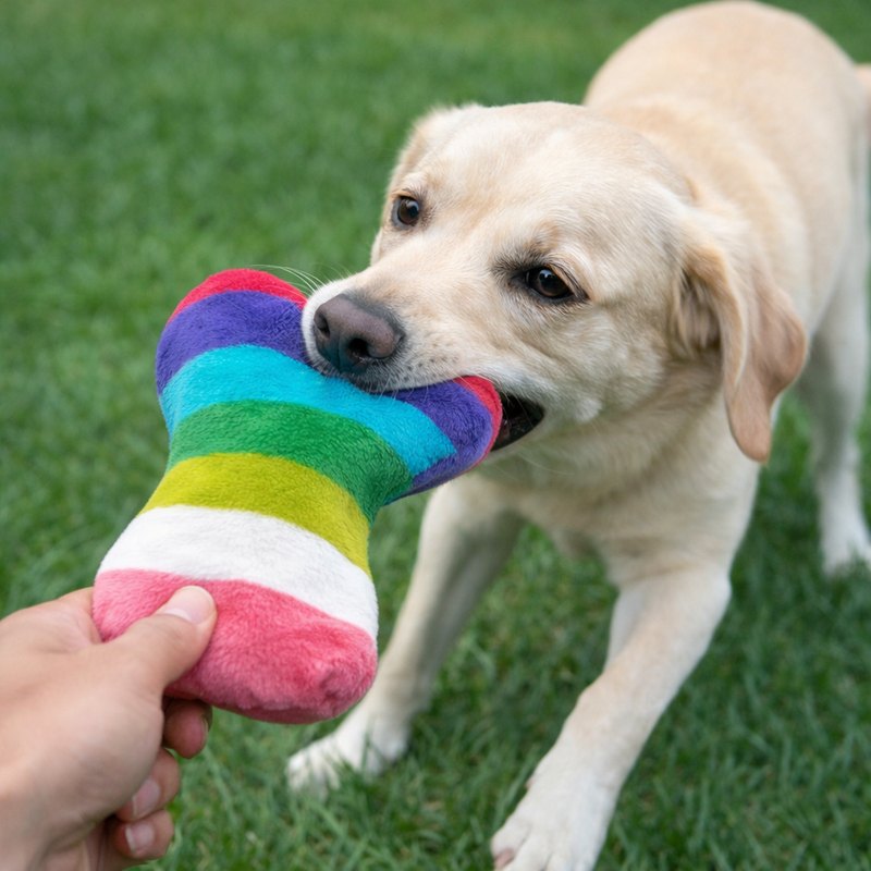 Anypet Rainbow Plush Pipe Slippers Puppy Chew Toy – Squeaky & Teething Aid
