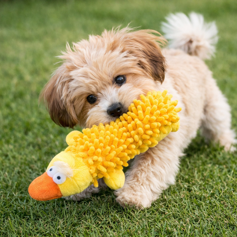 Anypet Plush Dog Toy – Yellow Squeaky Duck Interactive Pet Accessory