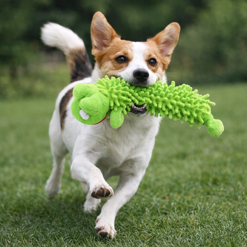 Anypet Plush Dog Toy – Green Squeaky Frog Interactive Pet Accessory