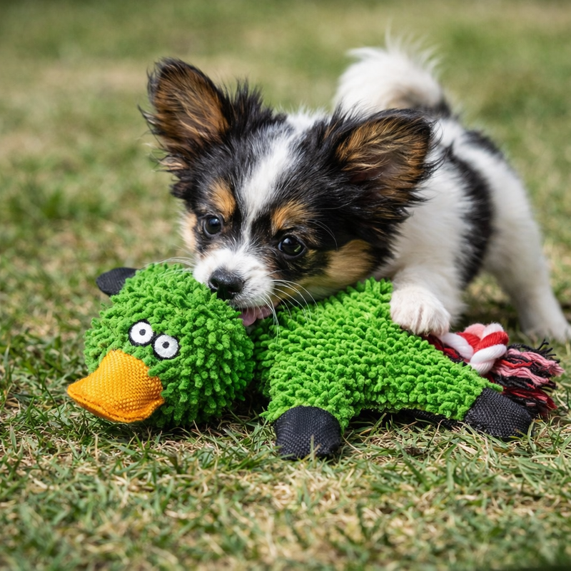 Anypet Plush Dog Toy – Green Squeaky Duck Interactive Pet Accessory