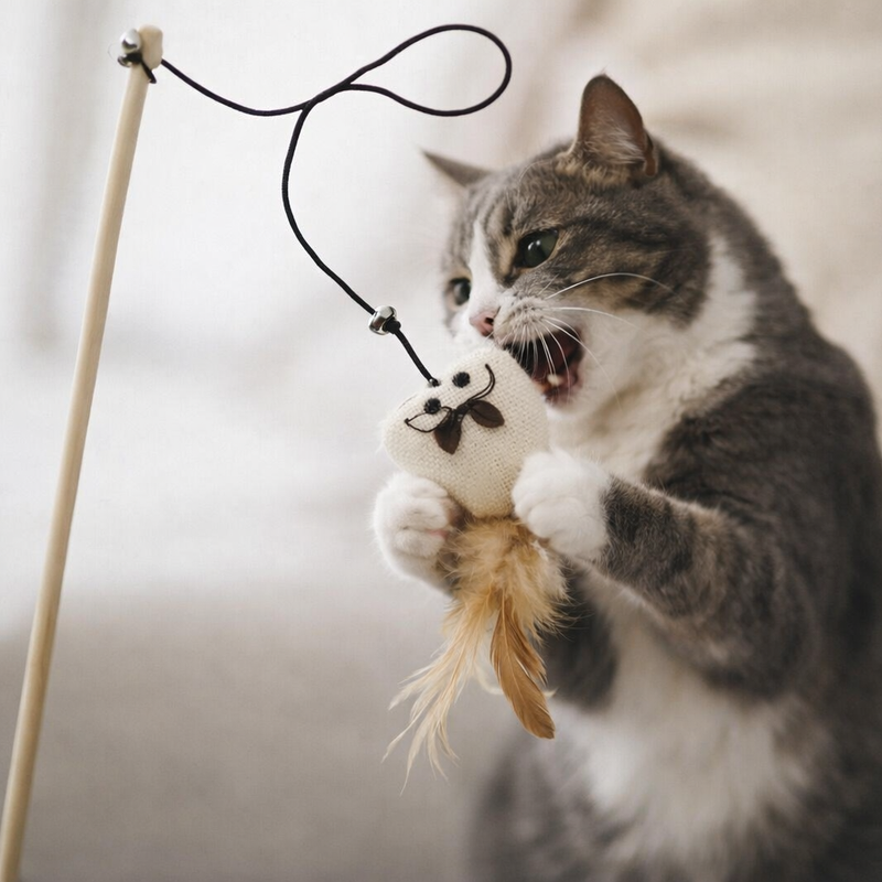 Anypet Pet Toys Catcher Stick Wood Rod Mouse Interactive Accessories
