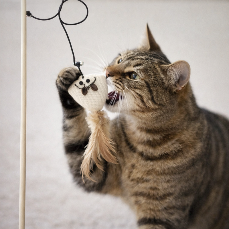 Anypet Pet Toys Catcher Stick Wood Rod Mouse Interactive Accessories