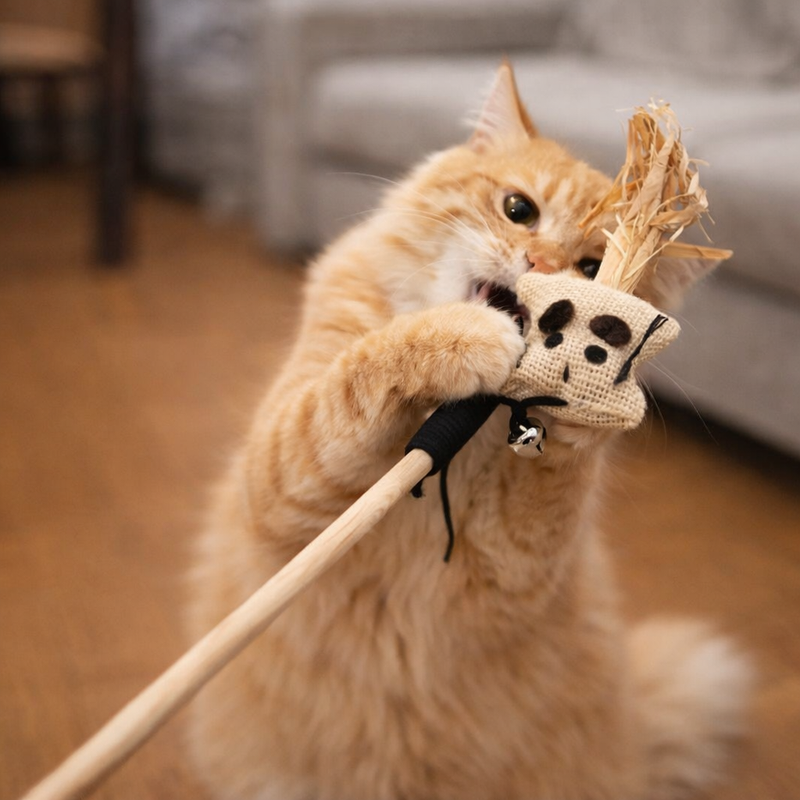 Anypet Pet Toys Catcher Stick Wood Mini Cat Interactive Accessories