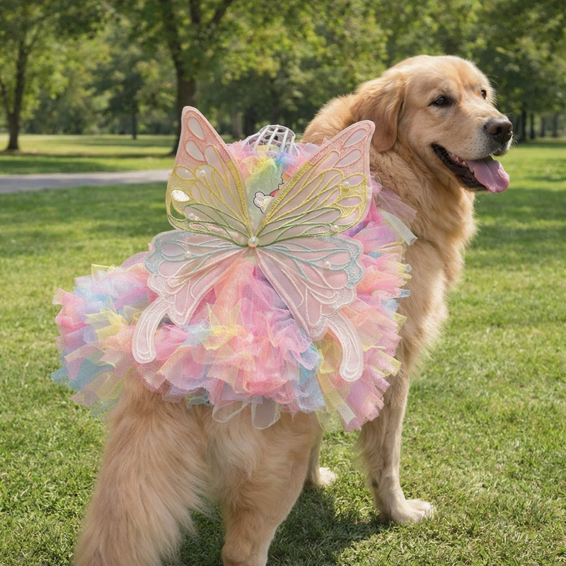 ANYPET Rainbow Butterfly Wings - Pet Costume with Bunny Print & Tassels