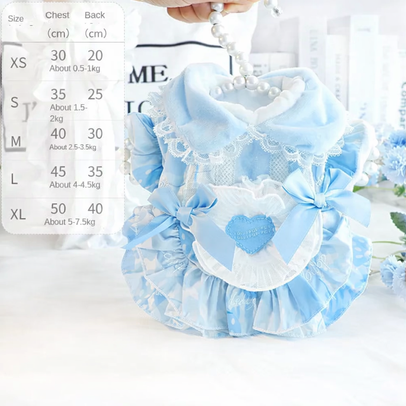 Anypet Pet Clothes Blue Cotton Princess Dress with Tassels and Heart Shape Clothe for Fancy and Special Occasions