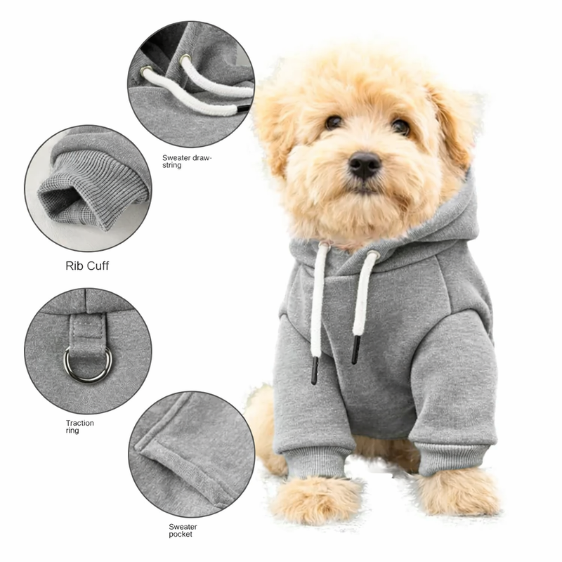 Anypet Gray Fleece Dog Hoodie Jacket with Back Pockets – Warm Pet Sweatshirt for Cosplay & Cold Weather