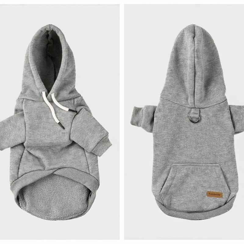 Anypet Gray Fleece Dog Hoodie Jacket with Back Pockets – Warm Pet Sweatshirt for Cosplay & Cold Weather