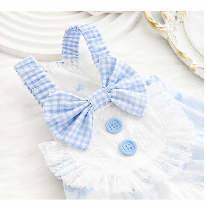 Anypet Princess Dog Dress – Blue Cosplay Outfit with Big Buttons and Tassel Print for Special Occasions