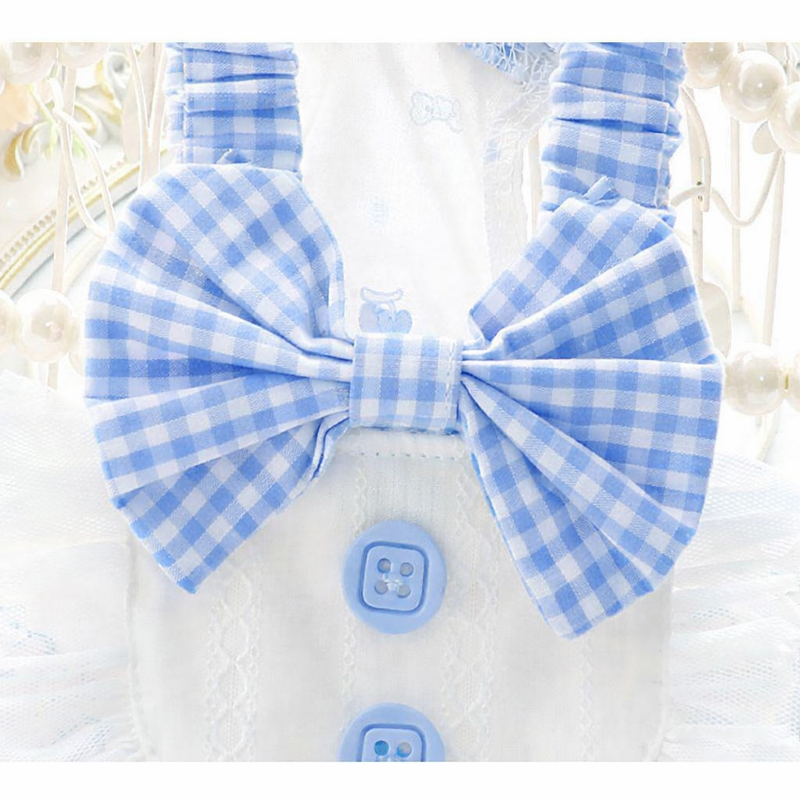 Anypet Princess Dog Dress – Blue Cosplay Outfit with Big Buttons and Tassel Print for Special Occasions
