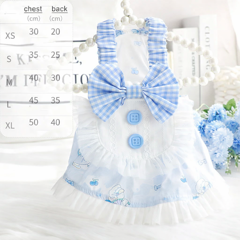 Anypet Princess Dog Dress – Blue Cosplay Outfit with Big Buttons and Tassel Print for Special Occasions