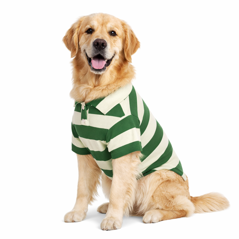 Anypet Green Striped Breathable Summer Polo Shirt for Pets – Cosplay & Formal Wear