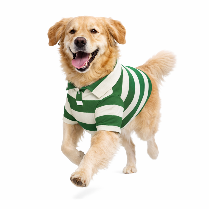 Anypet Green Striped Breathable Summer Polo Shirt for Pets – Cosplay & Formal Wear