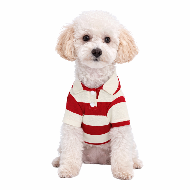 Anypet Red Striped Breathable Summer Polo Shirt for Pets – Cosplay & Formal Wear