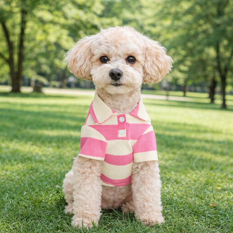 Anypet Pink Striped Breathable Summer Polo Shirt for Pets – Cosplay & Formal Wear