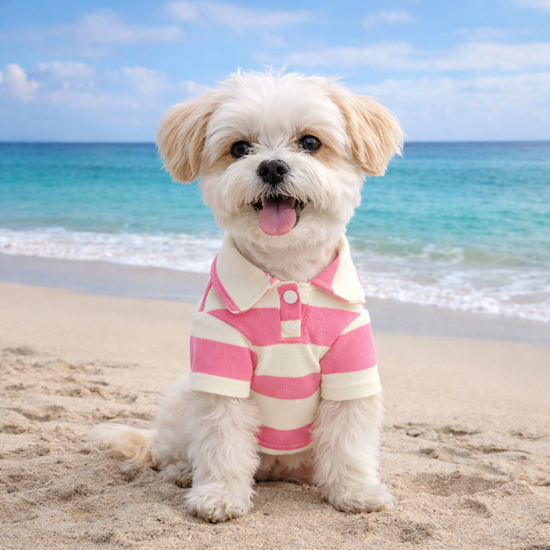 Anypet Pink Striped Breathable Summer Polo Shirt for Pets – Cosplay & Formal Wear