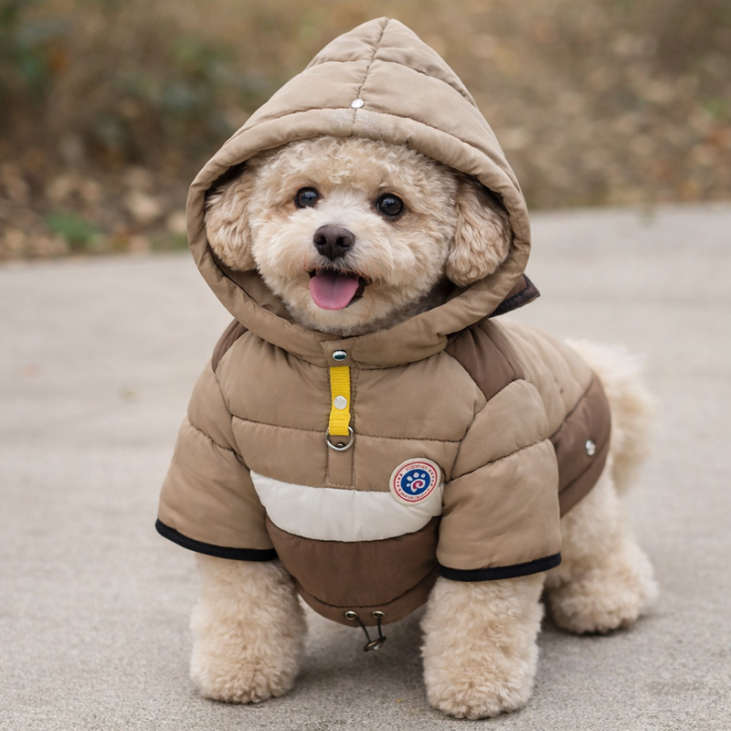 Anypet Brown Cotton Dog Coat with Sleeves & Hoodie – Warm Cosplay Jacket for Cold Weather