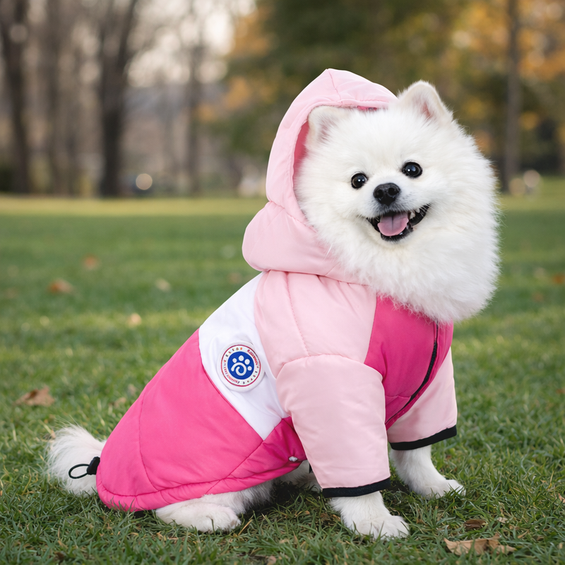 Anypet Pink White Cotton Dog Coat with Sleeves & Hoodie – Warm Cosplay Jacket for Cold Weather