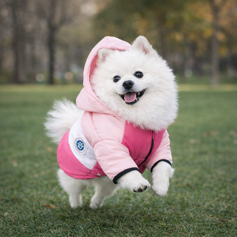 Anypet Pink White Cotton Dog Coat with Sleeves & Hoodie – Warm Cosplay Jacket for Cold Weather