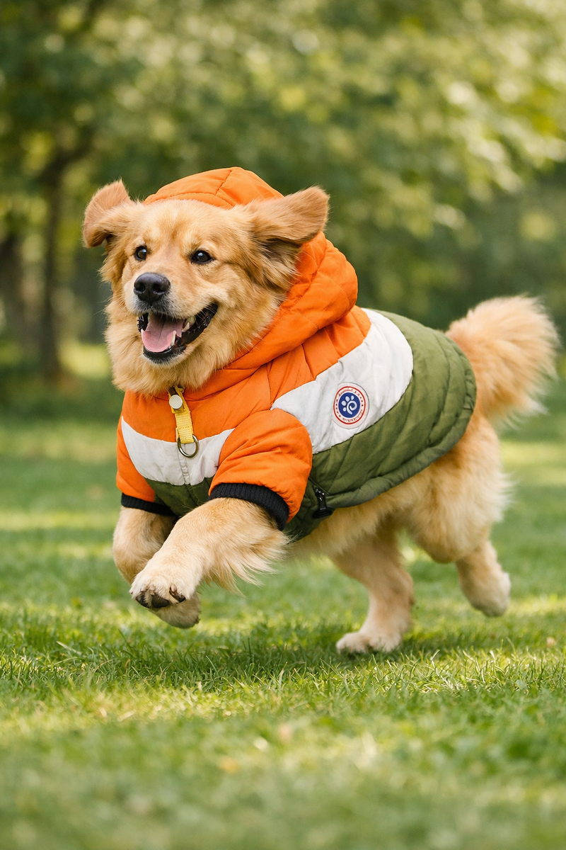 Anypet Orange Cotton Dog Coat with Sleeves & Hoodie – Warm Cosplay Jacket for Cold Weather