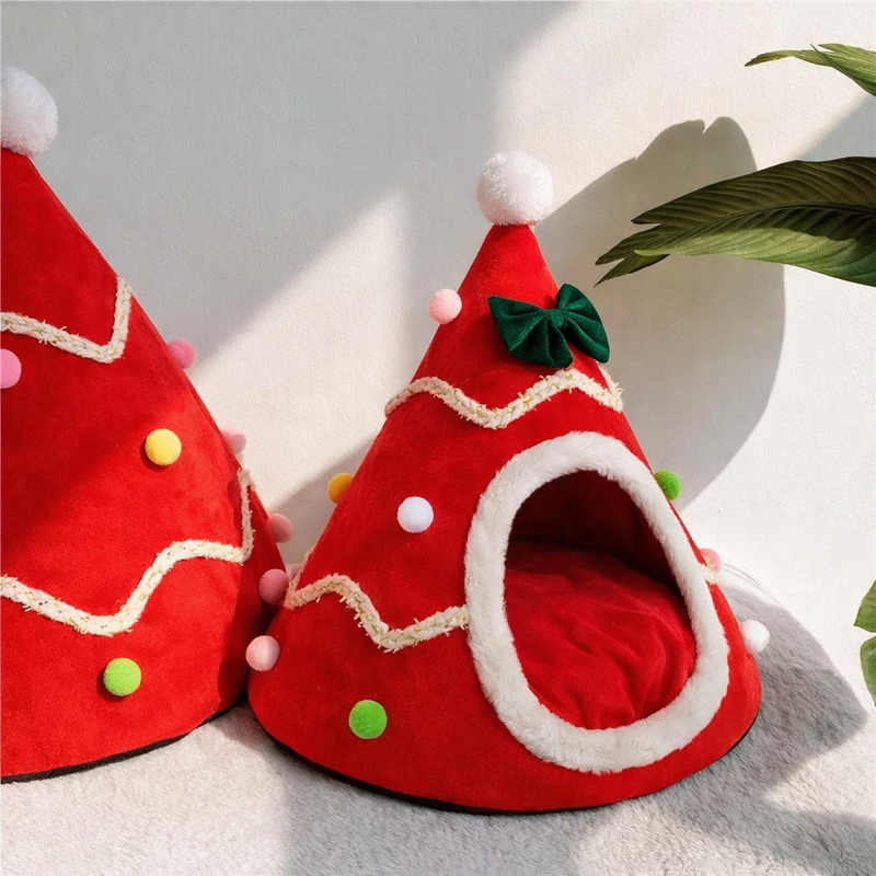 Anypet Christmas Pet Bed – Red Ribbon Winter Cat Cushion Mat, Soft Cozy Design