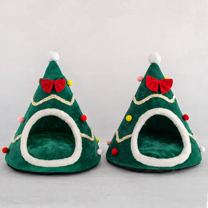 Anypet Christmas Pet Bed – Green with Ribbon Winter Cat Cushion Mat, Soft Cozy Design